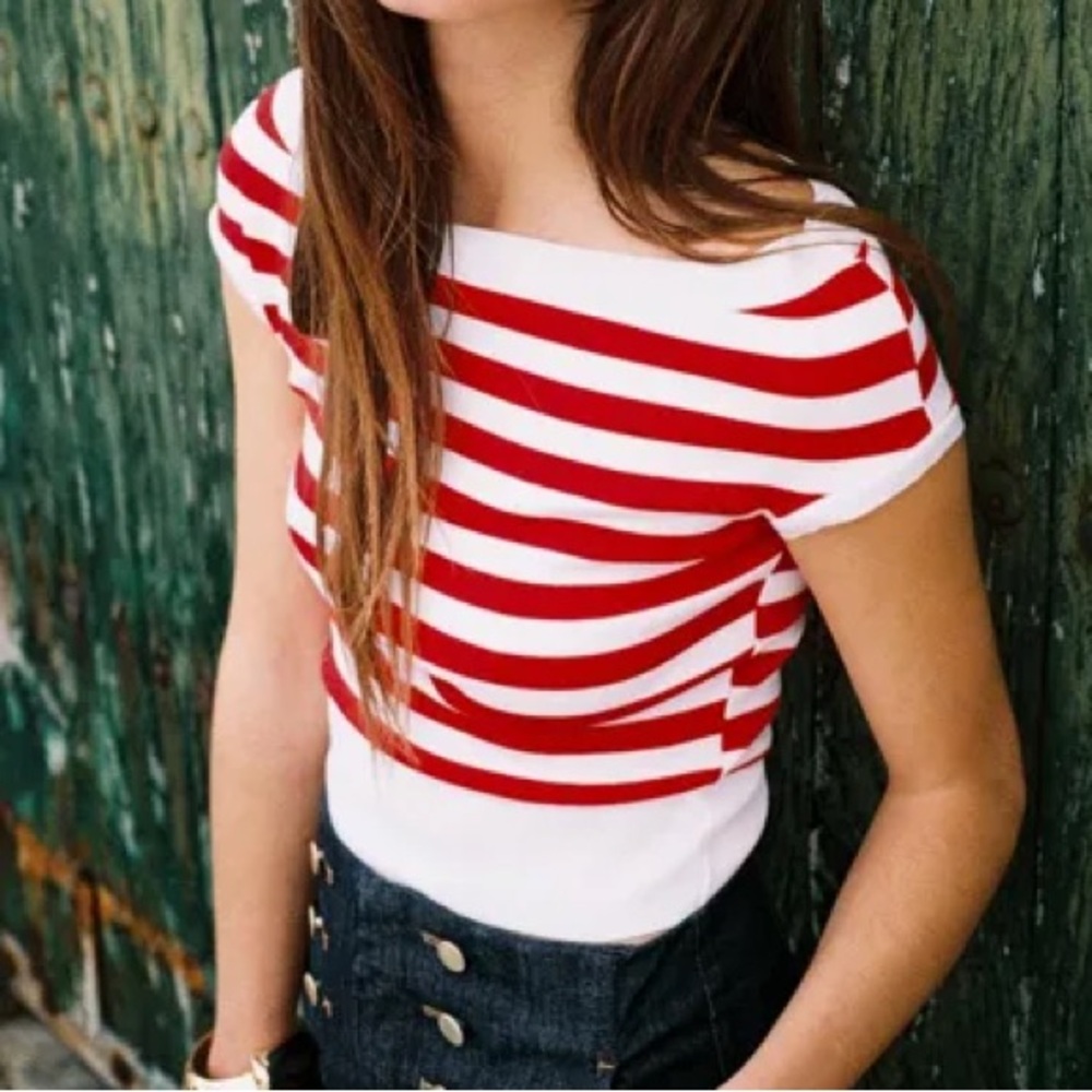 Zara Striped Boatneck Top Red/White